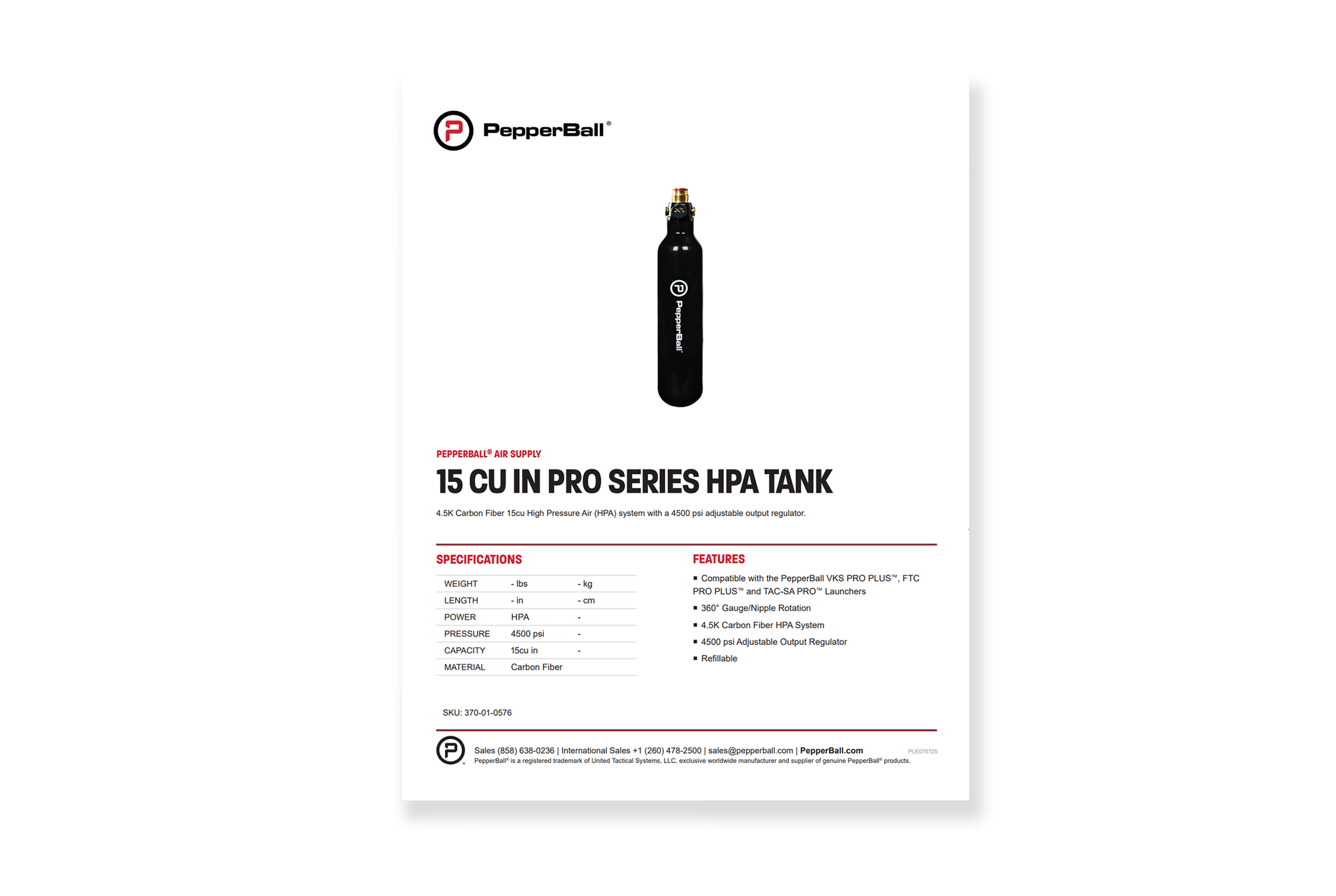 15 Cu In PRO Series HPA Tank