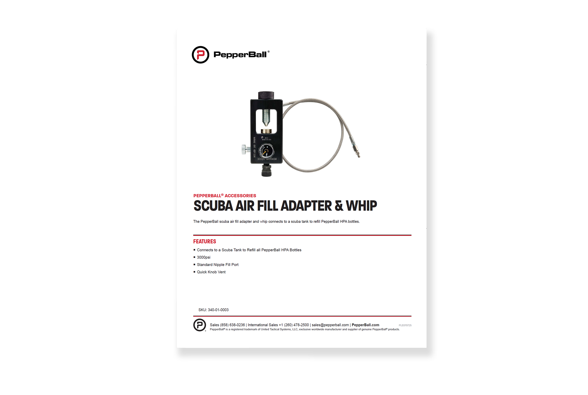 SCUBA Air Fill Adapter and Whip